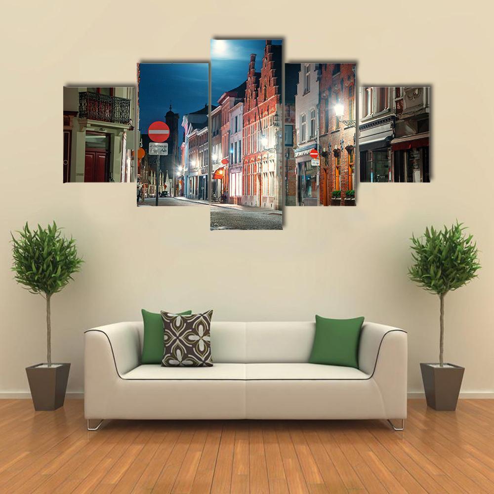 Street Of Brugge In Belgium Canvas Wall Art-5 Star-Gallery Wrap-62" x 32"-Tiaracle