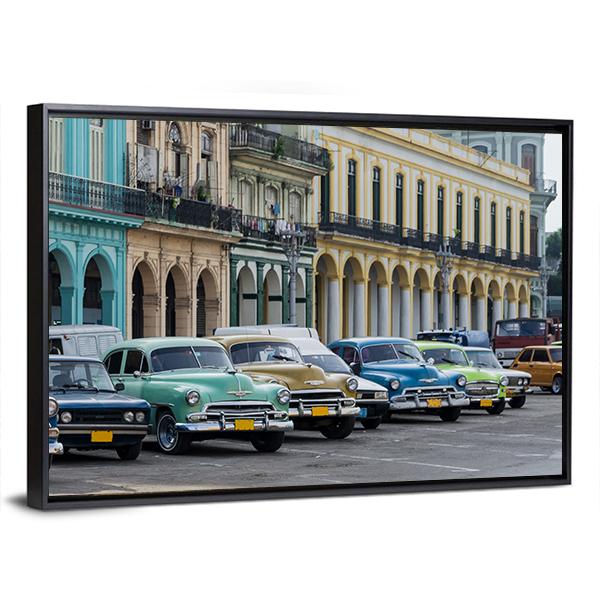 Street Scene With Vintage Car In Havana Canvas Wall Art-3 Horizontal-Gallery Wrap-25" x 16"-Tiaracle