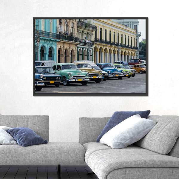 Street Scene With Vintage Car In Havana Canvas Wall Art-3 Horizontal-Gallery Wrap-25" x 16"-Tiaracle