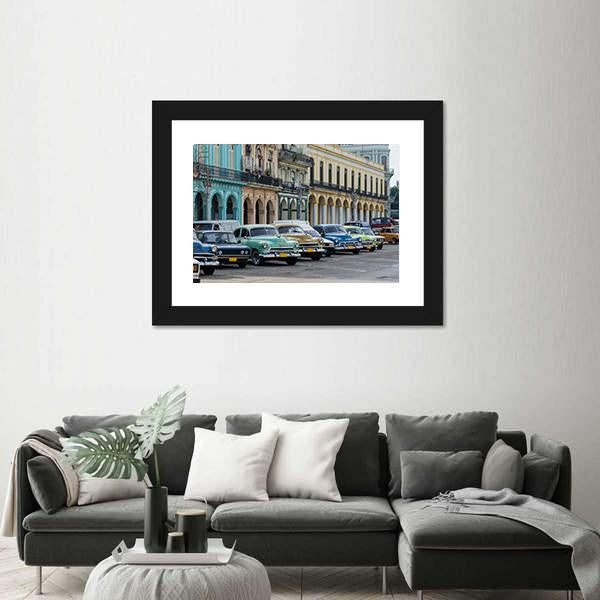 Street Scene With Vintage Car In Havana Canvas Wall Art-3 Horizontal-Gallery Wrap-25" x 16"-Tiaracle