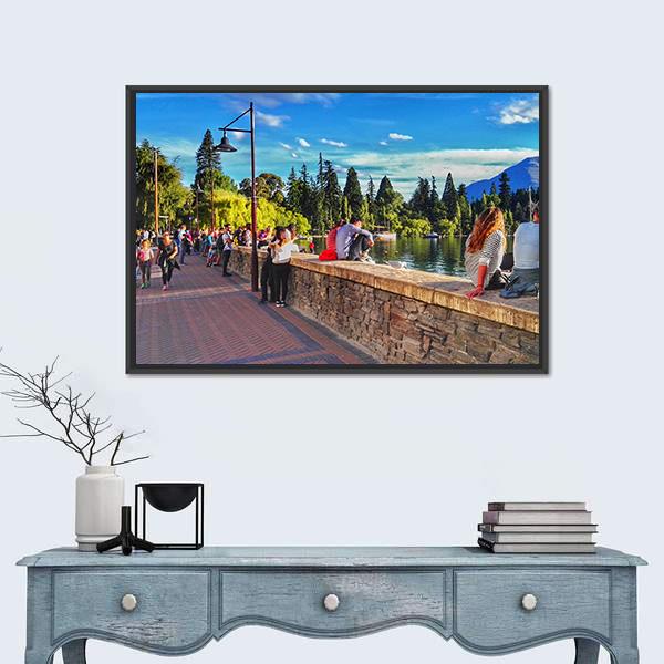 Street View In Queenstown New Zealand Canvas Wall Art-1 Piece-Floating Frame-24" x 16"-Tiaracle