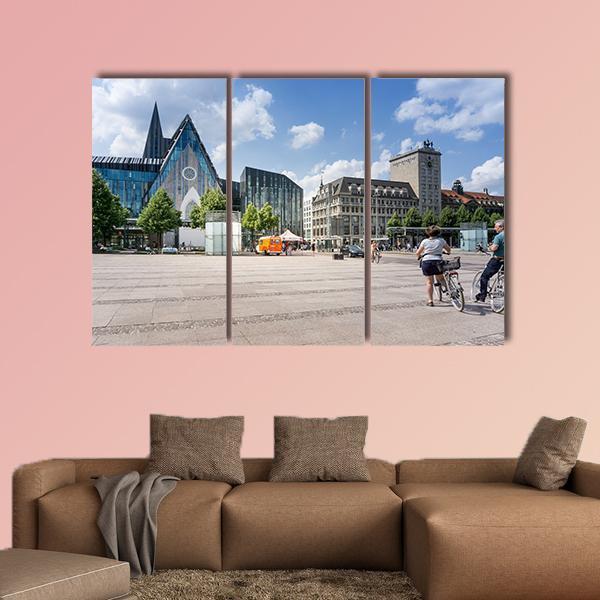 Street View Of Downtown In Leipzig Canvas Wall Art-3 Horizontal-Gallery Wrap-25" x 16"-Tiaracle