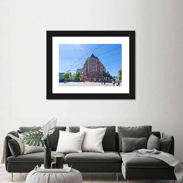 Street View Of Saarbrucken Canvas Wall Art-3 Horizontal-Gallery Wrap-25" x 16"-Tiaracle