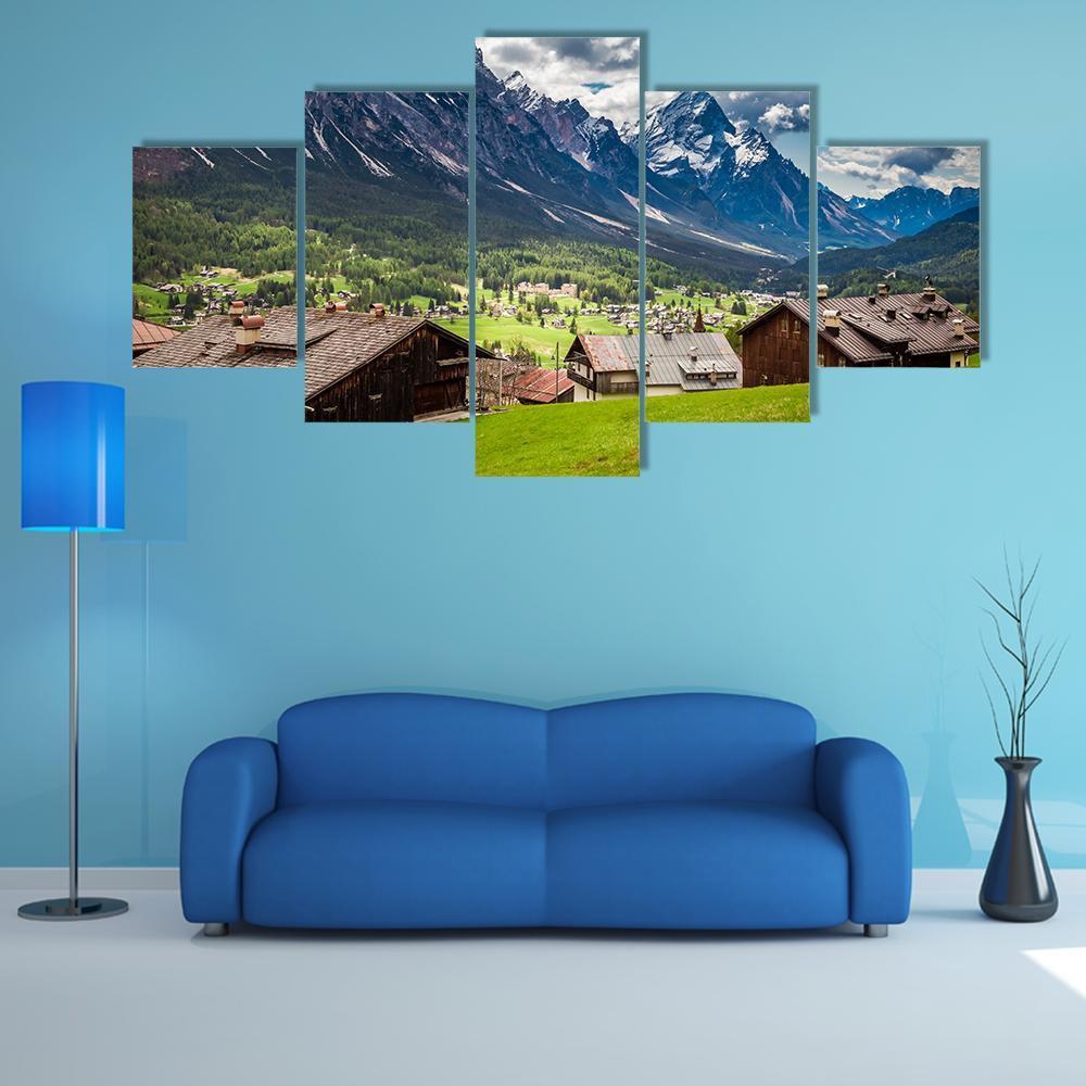 Stunning Cortina Di Ampezzo In Spring Canvas Wall Art-5 Star-Gallery Wrap-62" x 32"-Tiaracle