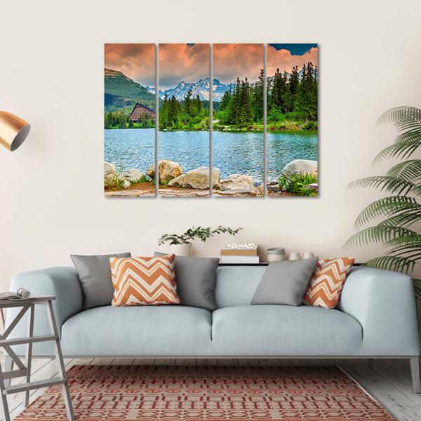 Stunning Mountain Lake Slovakia Canvas Wall Art-4 Horizontal-Gallery Wrap-34" x 24"-Tiaracle