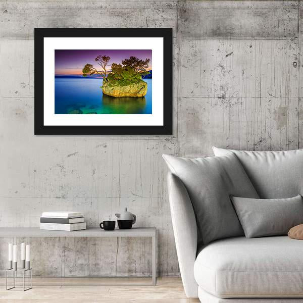 Stunning Sunset Landscape With Rocky Island Canvas Wall Art-3 Horizontal-Gallery Wrap-25" x 16"-Tiaracle