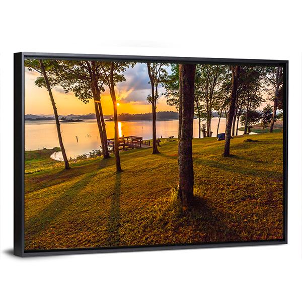 Stunning View Of The Lake In Sunset Time Canvas Wall Art-3 Horizontal-Gallery Wrap-25" x 16"-Tiaracle