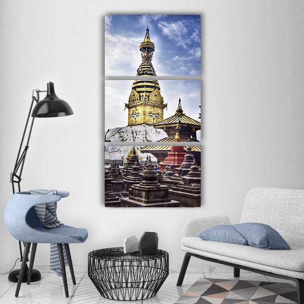 Stupa Monkey Temple In Nepal Vertical Canvas Wall Art-3 Vertical-Gallery Wrap-12" x 25"-Tiaracle