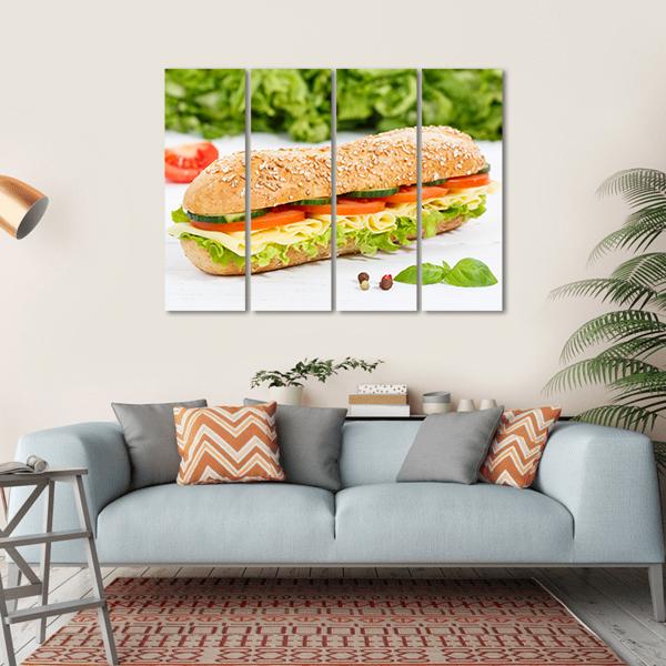Sub Sandwich With Cheese Canvas Wall Art-4 Horizontal-Gallery Wrap-34" x 24"-Tiaracle