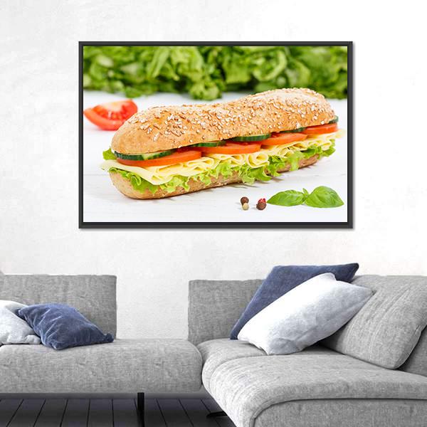 Sub Sandwich With Cheese Canvas Wall Art-3 Horizontal-Gallery Wrap-25" x 16"-Tiaracle
