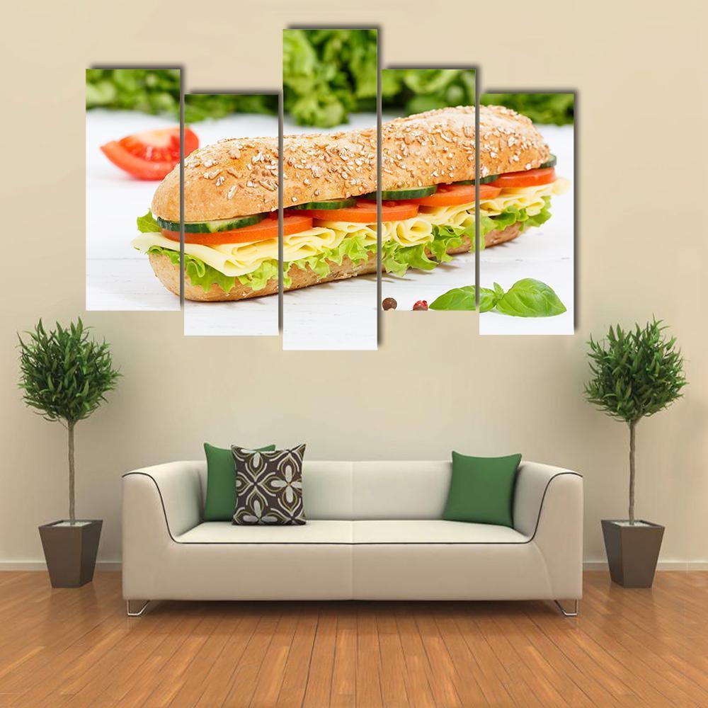 Sub Sandwich With Cheese Canvas Wall Art-5 Pop-Gallery Wrap-47" x 32"-Tiaracle