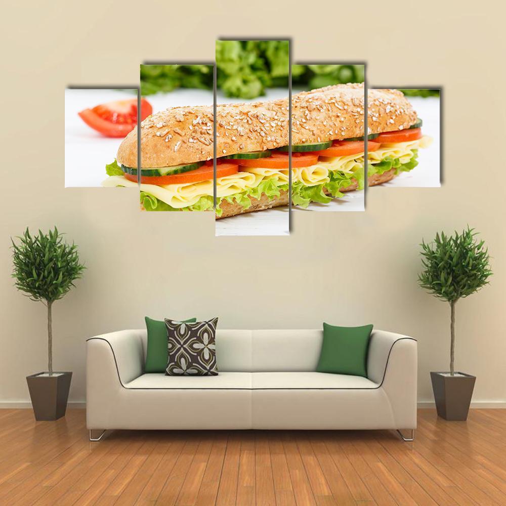 Sub Sandwich With Cheese Canvas Wall Art-5 Star-Gallery Wrap-62" x 32"-Tiaracle