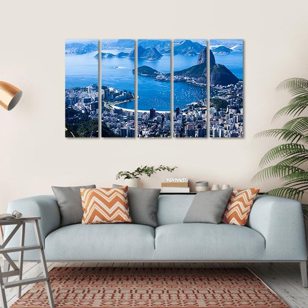 Suggar Loaf And Botafogo Beach Canvas Wall Art-5 Horizontal-Gallery Wrap-22" x 12"-Tiaracle