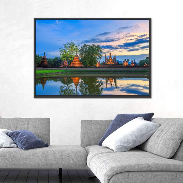 Sukhothai Historical Park In Thailand Canvas Wall Art-3 Horizontal-Gallery Wrap-25" x 16"-Tiaracle