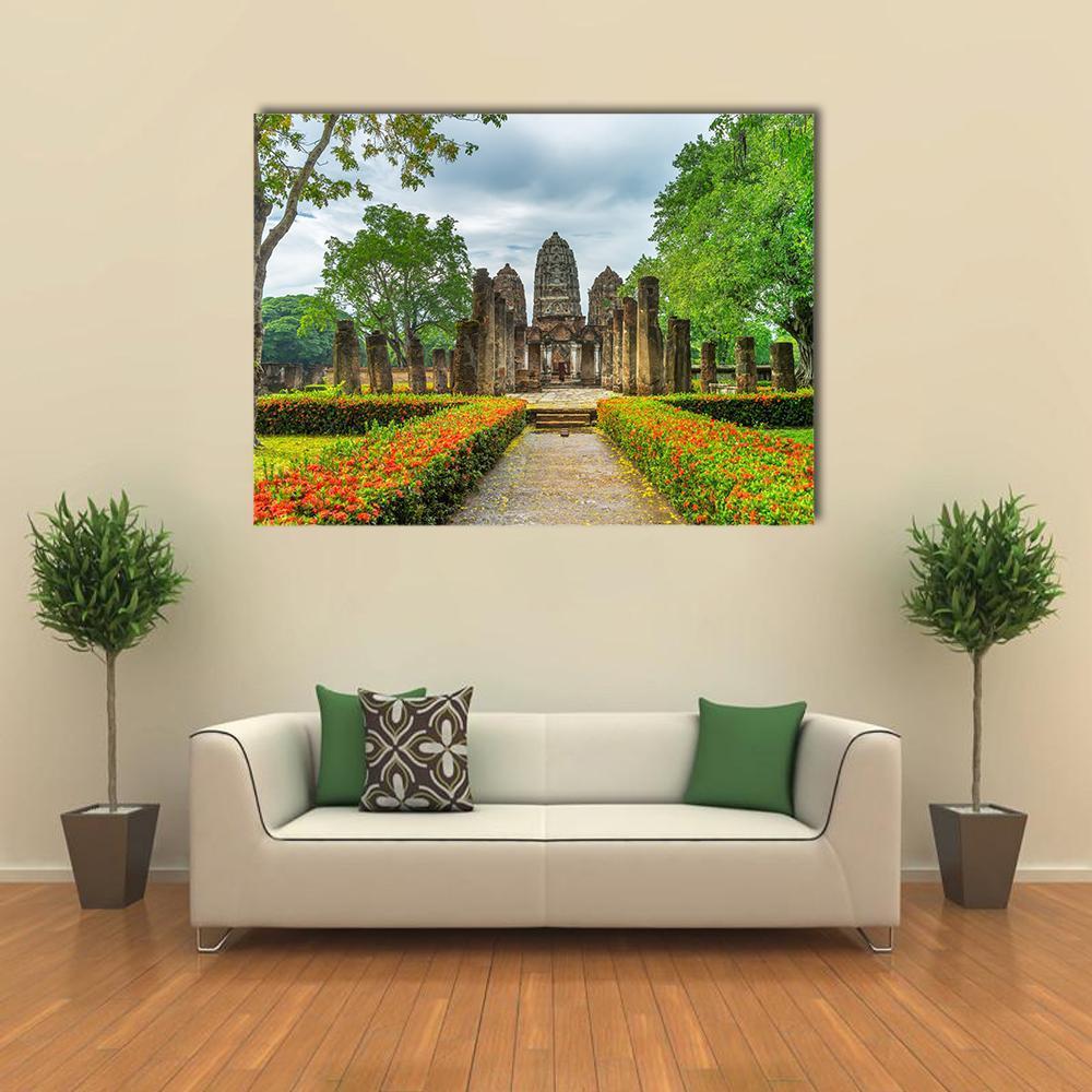 Sukhothai Historical Park Canvas Wall Art-1 Piece-Gallery Wrap-48" x 32"-Tiaracle