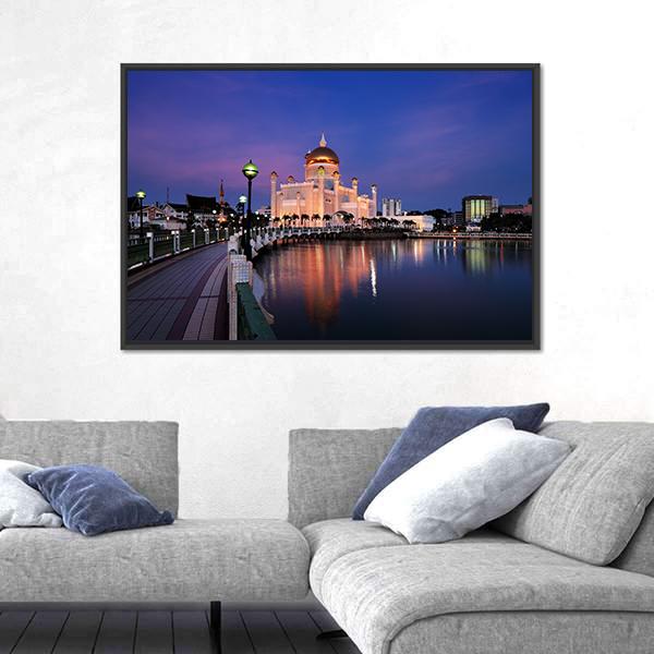 Sultan Omar Ali Saifuddien Mosque Canvas Wall Art-3 Horizontal-Gallery Wrap-25" x 16"-Tiaracle
