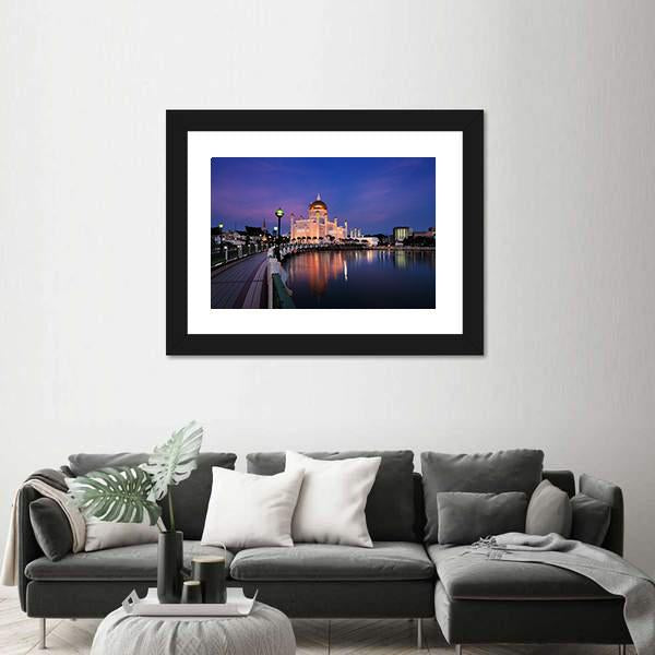 Sultan Omar Ali Saifuddien Mosque Canvas Wall Art-3 Horizontal-Gallery Wrap-25" x 16"-Tiaracle