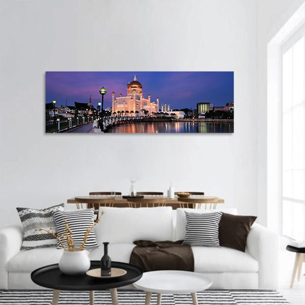 Sultan Omar Ali Saifuddien Mosque Panoramic Canvas Wall Art-1 Piece-36" x 12"-Tiaracle