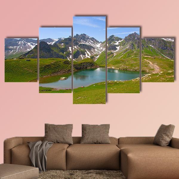 Summer Alpine Landscape Canvas Wall Art-5 Star-Gallery Wrap-62" x 32"-Tiaracle