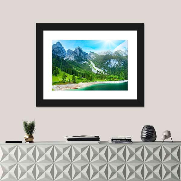 Summer Alpine Mountain Lake Canvas Wall Art-1 Piece-Framed Print-20" x 16"-Tiaracle