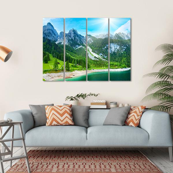 Summer Alpine Mountain Lake Canvas Wall Art-4 Horizontal-Gallery Wrap-34" x 24"-Tiaracle