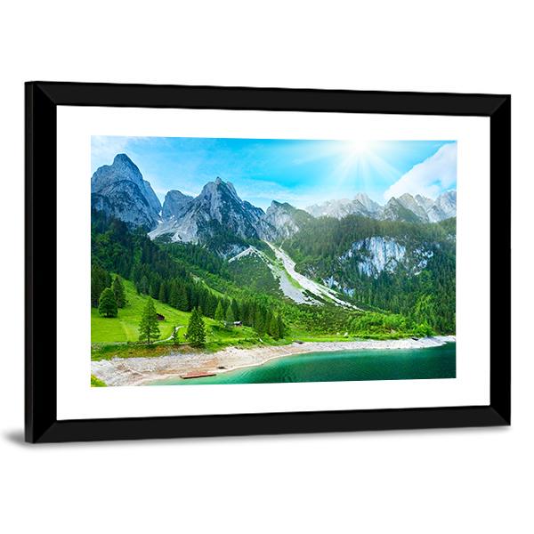 Summer Alpine Mountain Lake Canvas Wall Art-3 Horizontal-Gallery Wrap-25" x 16"-Tiaracle