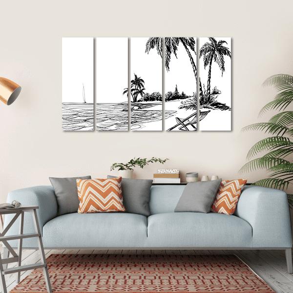 Summer Beach Pencil Drawing Canvas Wall Art-5 Horizontal-Gallery Wrap-22" x 12"-Tiaracle