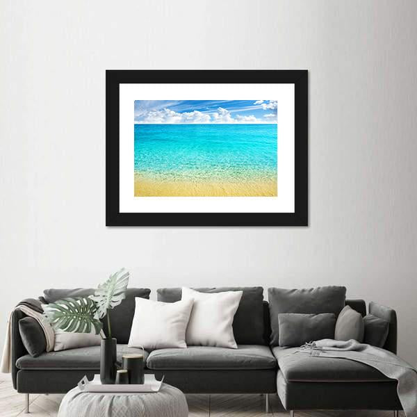 Summer Beach With Clear Water And Blue Cloudy Sky Canvas Wall Art-3 Horizontal-Gallery Wrap-25" x 16"-Tiaracle