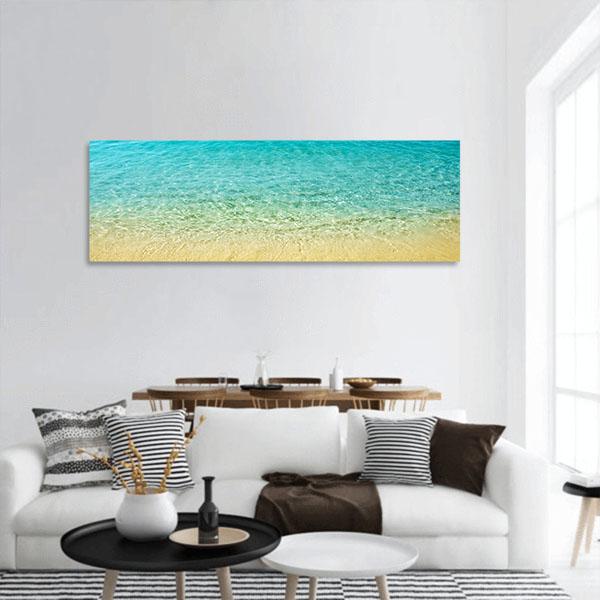 Summer Beach With Clear Water And Blue Cloudy Sky Panoramic Canvas Wall Art-1 Piece-36" x 12"-Tiaracle