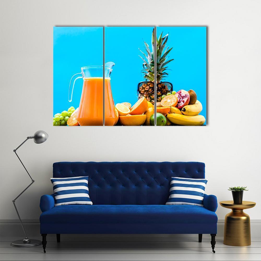 Summer Drink With Orange Fruits Canvas Wall Art-3 Horizontal-Gallery Wrap-37" x 24"-Tiaracle