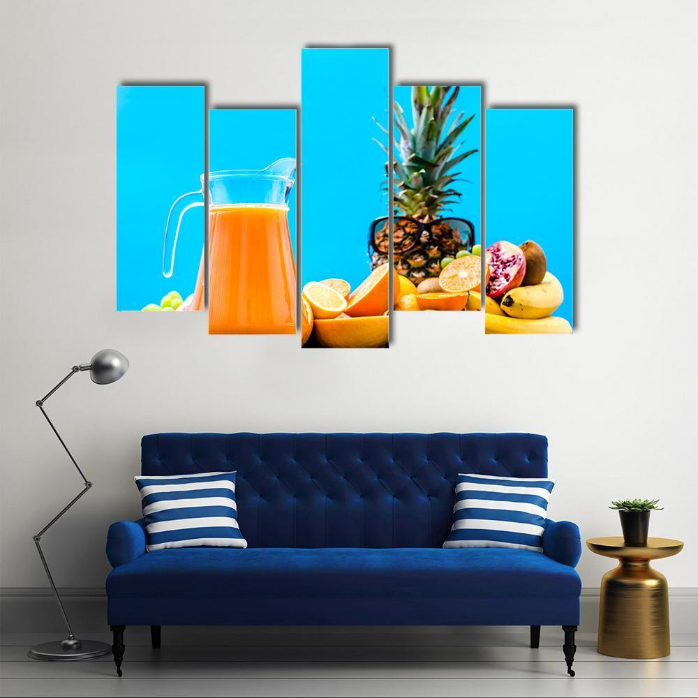 Summer Drink With Orange Fruits Canvas Wall Art-5 Pop-Gallery Wrap-47" x 32"-Tiaracle