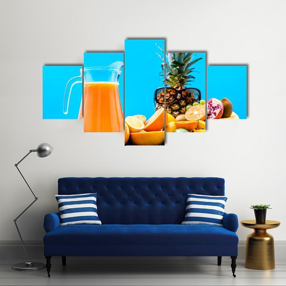 Summer Drink With Orange Fruits Canvas Wall Art-5 Star-Gallery Wrap-62" x 32"-Tiaracle