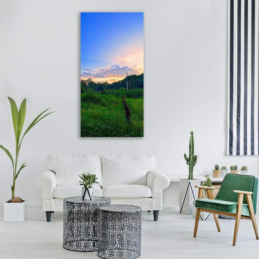 Summer Fields Landscape At Sunset Vertical Canvas Wall Art-1 Vertical-Gallery Wrap-12" x 24"-Tiaracle