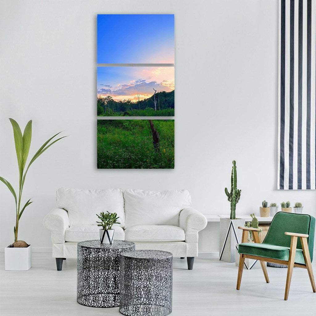 Summer Fields Landscape At Sunset Vertical Canvas Wall Art-1 Vertical-Gallery Wrap-12" x 24"-Tiaracle