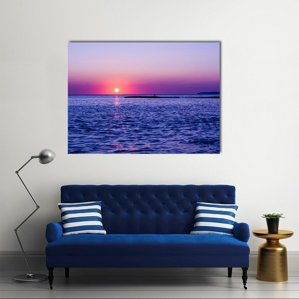 Summer In Sea At Sunset Canvas Wall Art-1 Piece-Gallery Wrap-48" x 32"-Tiaracle