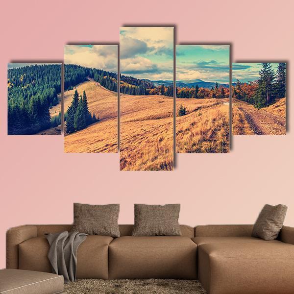 Summer Landscape In Mountains Canvas Wall Art-5 Star-Gallery Wrap-62" x 32"-Tiaracle