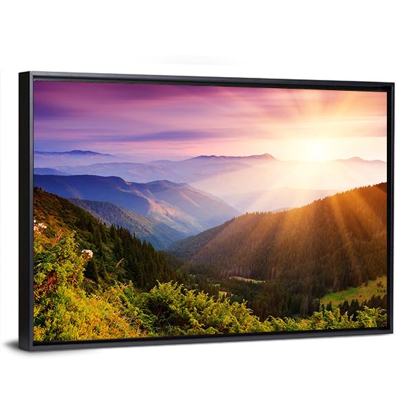 Summer Landscape In Mountains With Sun Canvas Wall Art-3 Horizontal-Gallery Wrap-25" x 16"-Tiaracle