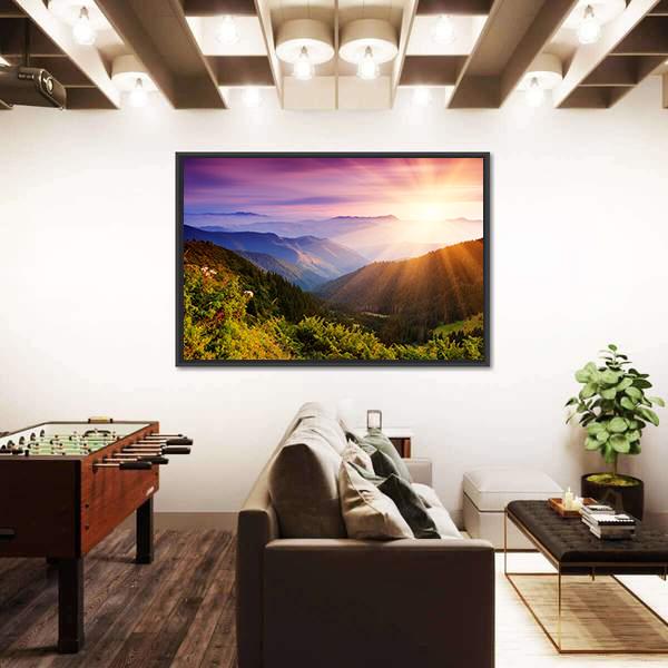 Summer Landscape In Mountains With Sun Canvas Wall Art-3 Horizontal-Gallery Wrap-25" x 16"-Tiaracle