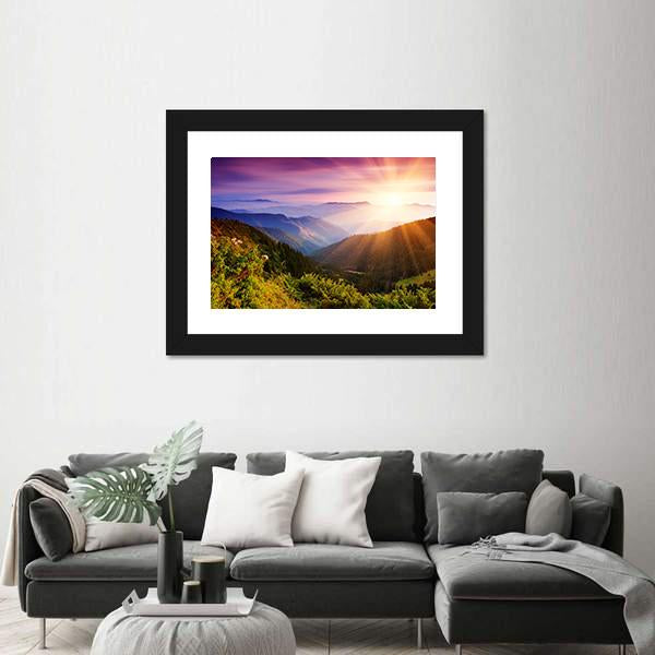 Summer Landscape In Mountains With Sun Canvas Wall Art-3 Horizontal-Gallery Wrap-25" x 16"-Tiaracle