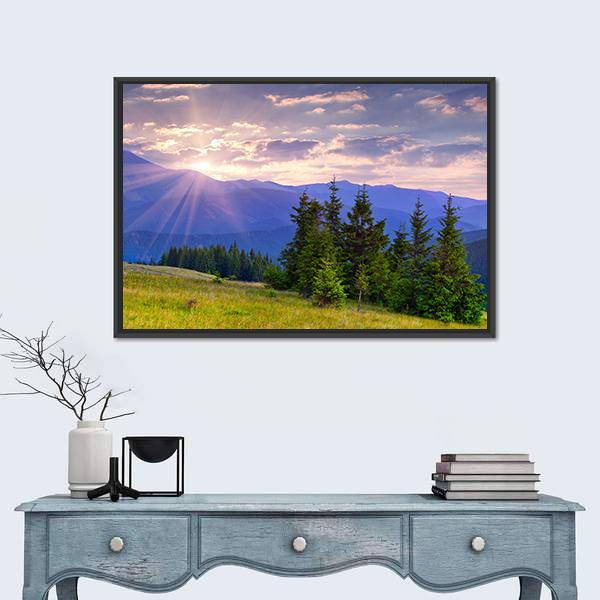 Summer Landscape In The Carpathian Mountains Canvas Wall Art-1 Piece-Floating Frame-24" x 16"-Tiaracle