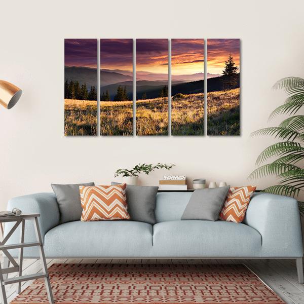 Summer Landscape In The Mountains Canvas Wall Art-5 Horizontal-Gallery Wrap-22" x 12"-Tiaracle