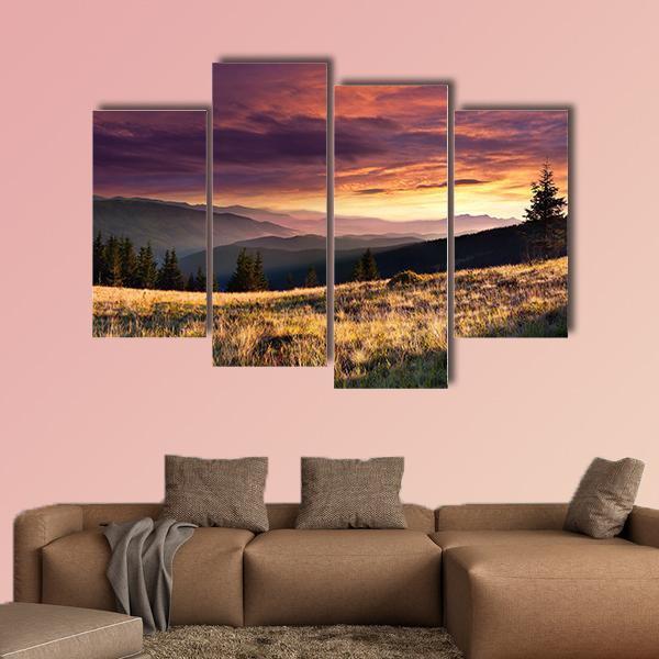 Summer Landscape In The Mountains Canvas Wall Art-4 Pop-Gallery Wrap-50" x 32"-Tiaracle