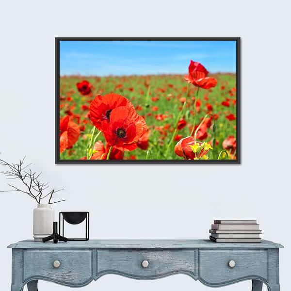 Summer Landscape Wild Poppy Flowers Field Canvas Wall Art-1 Piece-Floating Frame-24" x 16"-Tiaracle