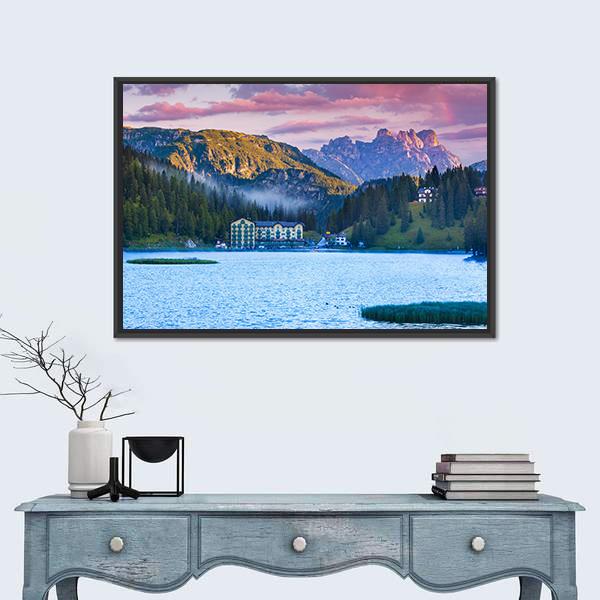 Summer Morning On The Lake Misurina Canvas Wall Art-1 Piece-Floating Frame-24" x 16"-Tiaracle