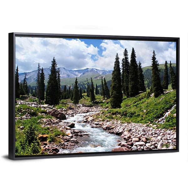 Summer Mountain Valley Kazakhstan Canvas Wall Art-3 Horizontal-Gallery Wrap-25" x 16"-Tiaracle
