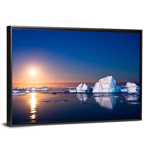 Summer Night In Antarctica Icebergs Floating In The Moonlight Canvas Wall Art-5 Horizontal-Gallery Wrap-22" x 12"-Tiaracle