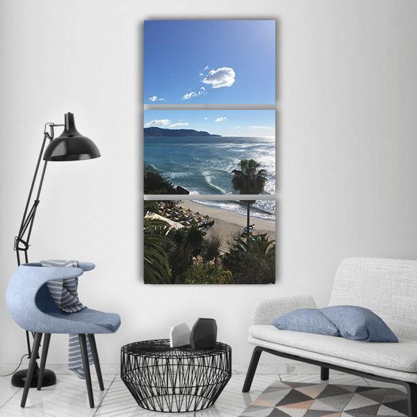 Summer On Malaga Beach And Sea Vertical Canvas Wall Art-3 Vertical-Gallery Wrap-12" x 25"-Tiaracle