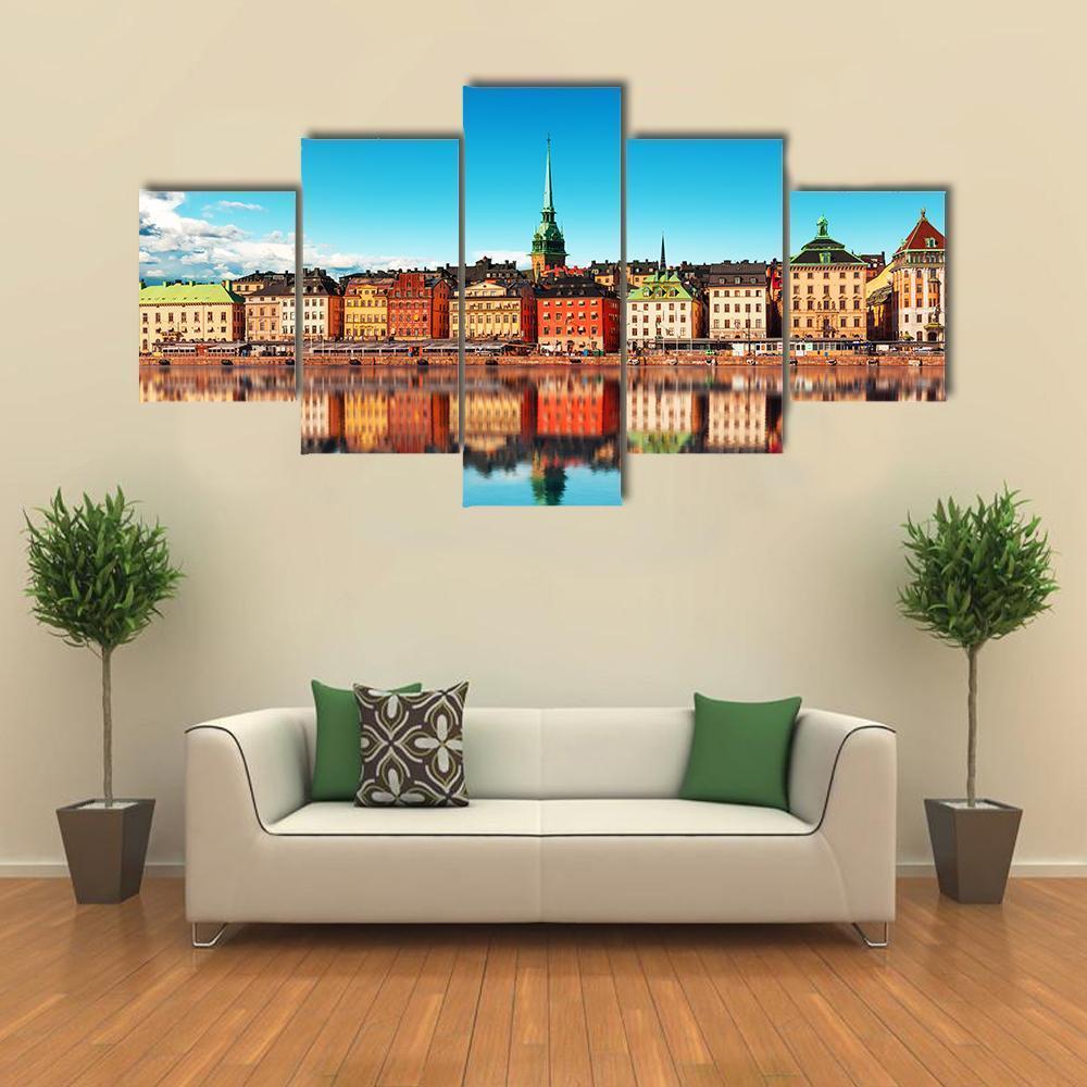 Gamla Stan Stockholm Canvas Wall Art-5 Star-Gallery Wrap-62" x 32"-Tiaracle
