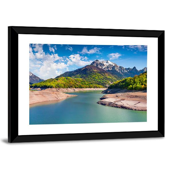 Summer Panorama Of The Lac du Sautet Lake Canvas Wall Art-3 Horizontal-Gallery Wrap-25" x 16"-Tiaracle