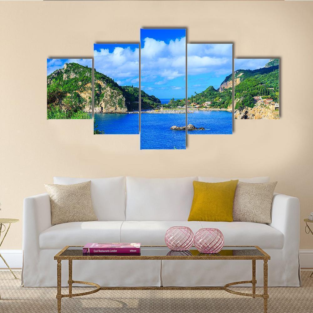 Summer Panoramic Seascape View Canvas Wall Art-5 Star-Gallery Wrap-62" x 32"-Tiaracle